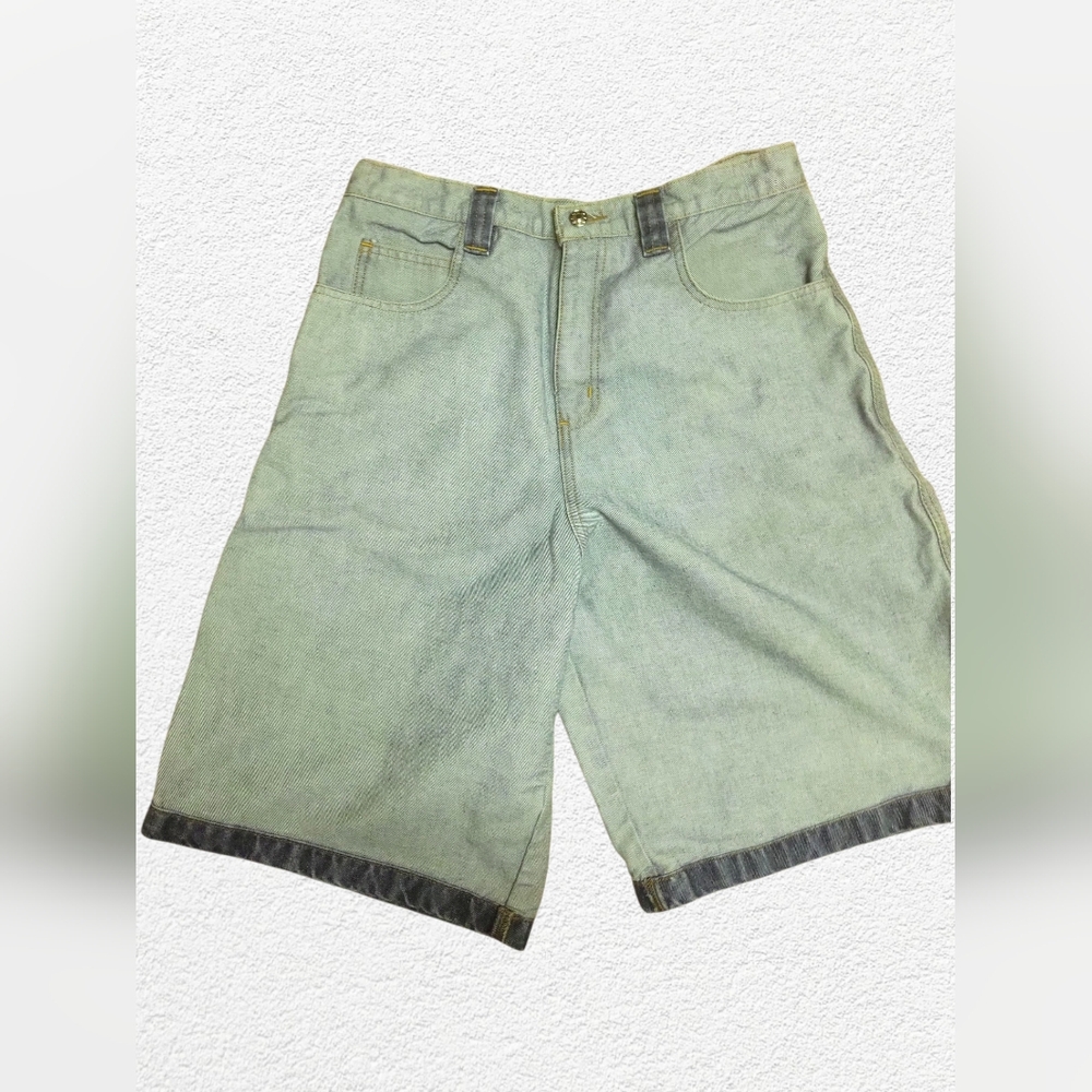 Vintage Sean John Baggy Denim Shorts Y2K Jorts Light Wash Contrast Cuff, 32W